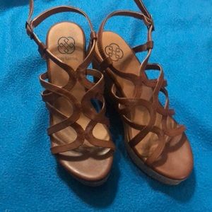 Brown wedge sandals cute same day shipping